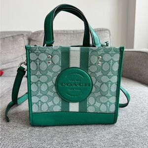 Coach Signature Green and Cream Tote